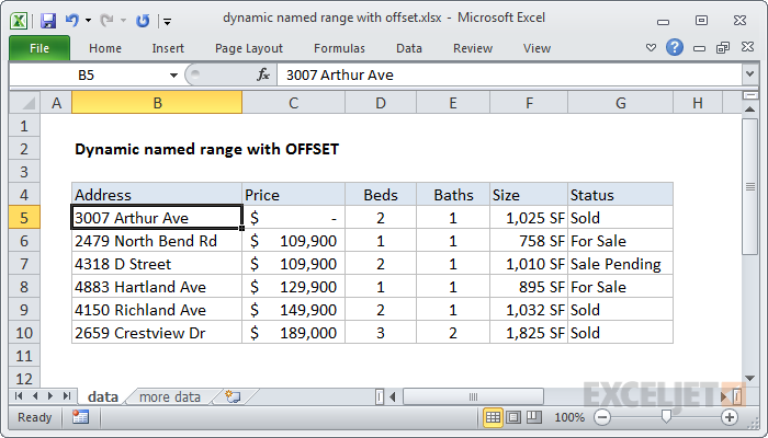 Excel formula: Dynamic named range with OFFSET
