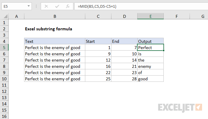 Excel formula: Extract substring
