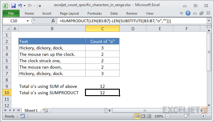 Excel formula: Count specific characters in a range