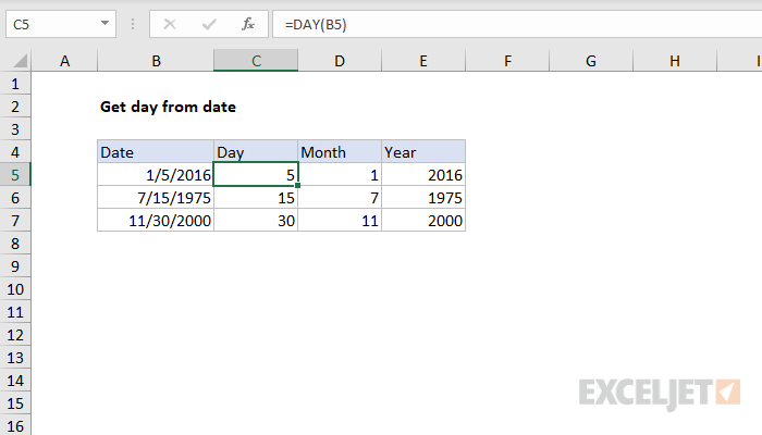 Excel formula: Get day from date