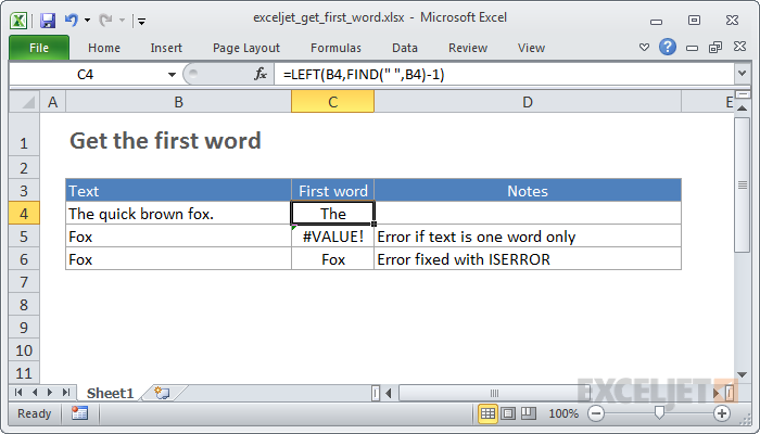 Excel formula: Get first word