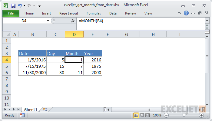 Excel formula: Get month from date