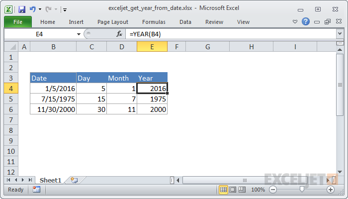 Excel formula: Get year from date