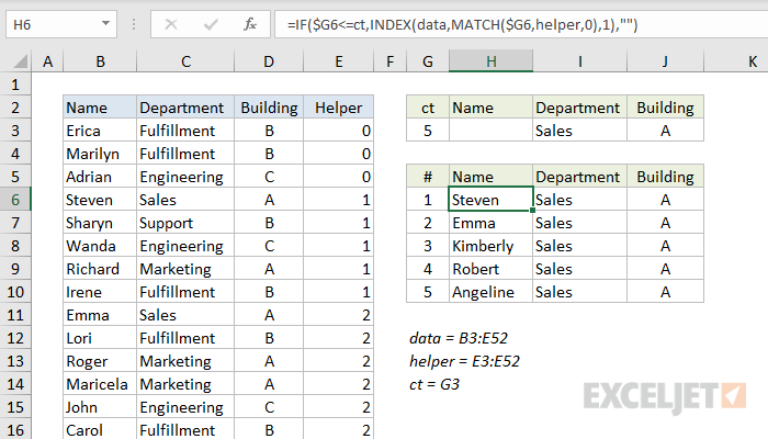 Excel formula: Extract all matches with helper column