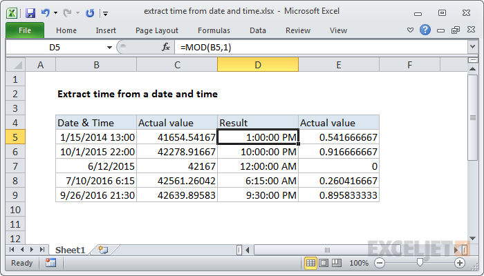 Excel formula: Extract time from a date and time