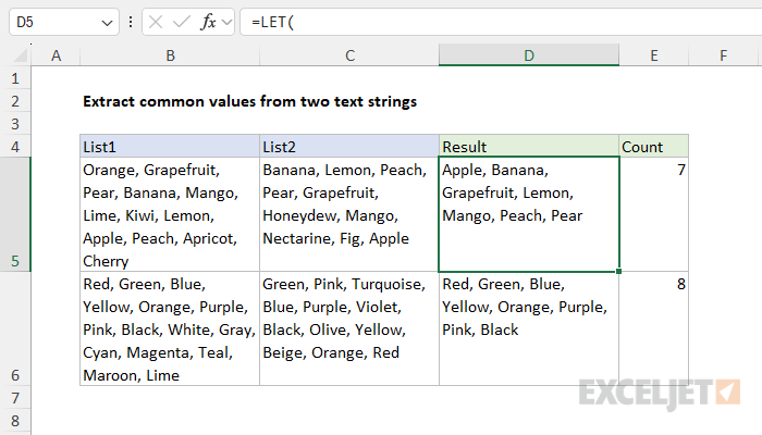 Excel formula: Extract common values from text strings