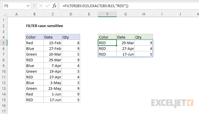 Excel formula: FILTER case-sensitive