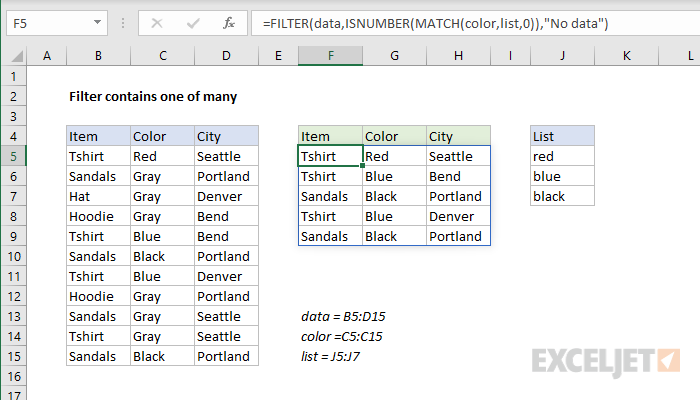 Excel formula: Filter contains one of many