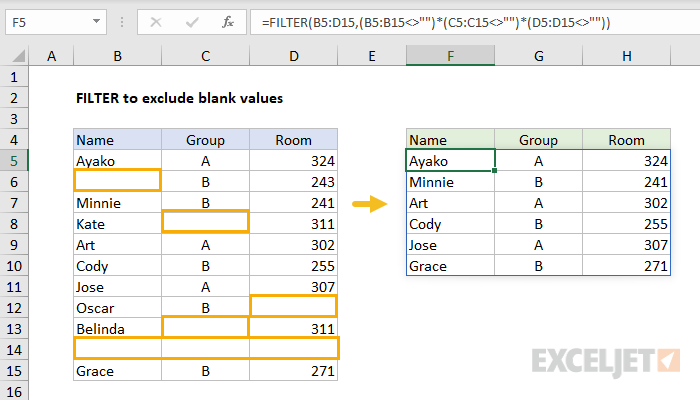 Excel formula: Filter exclude blank values