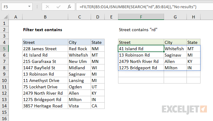 Excel formula: Filter text contains