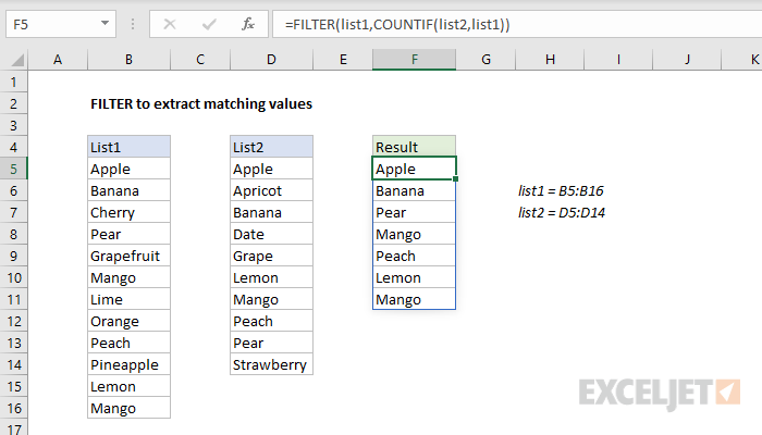 Excel formula: Filter to extract matching values