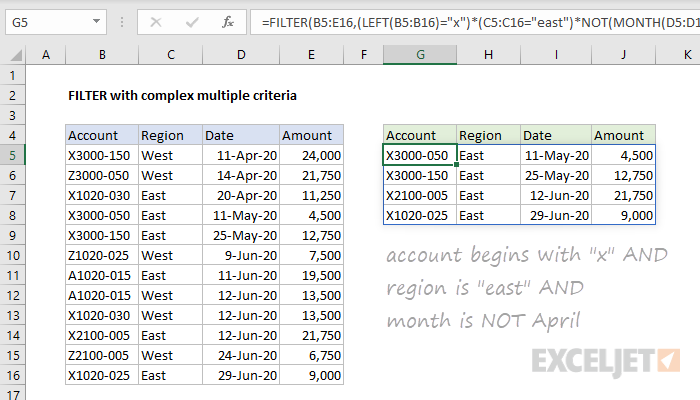 Excel formula: FILTER with complex multiple criteria