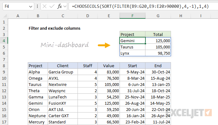 Excel formula: Filter and exclude columns