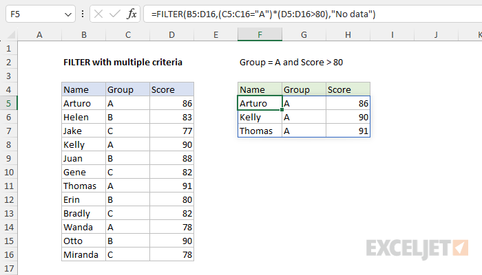 Excel formula: Filter with multiple criteria