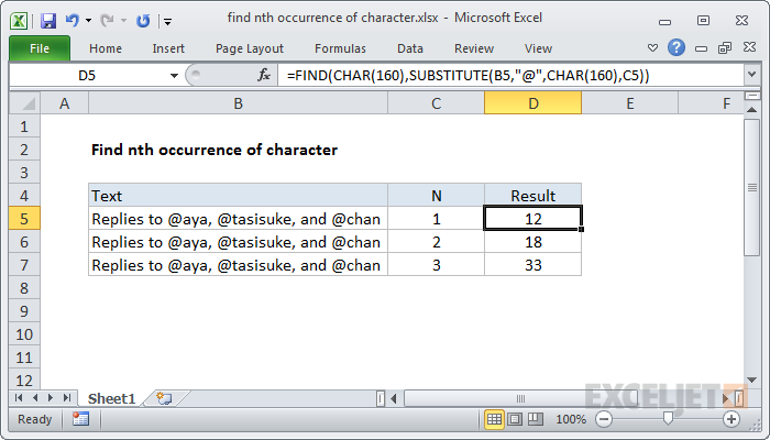 Excel formula: Find nth occurrence of character
