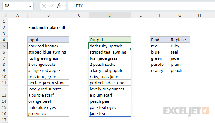 Excel formula: Find and replace multiple values