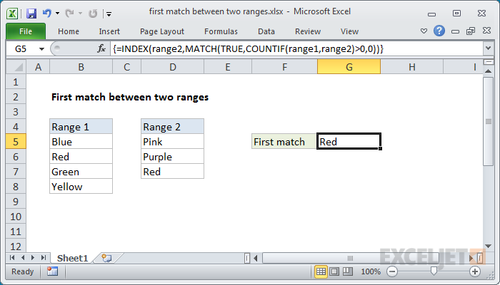 Excel formula: First match between two ranges