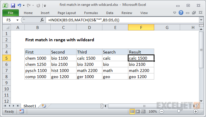 Excel formula: First match in range with wildcard