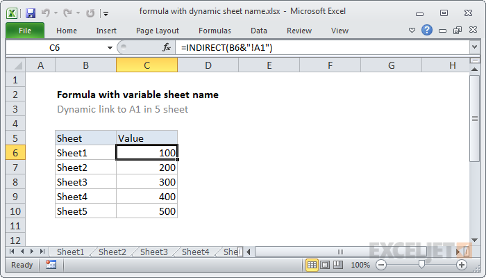 Excel formula: Dynamic worksheet reference