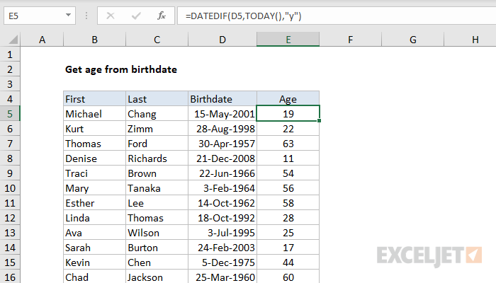 Get age from birthday - Excel formula