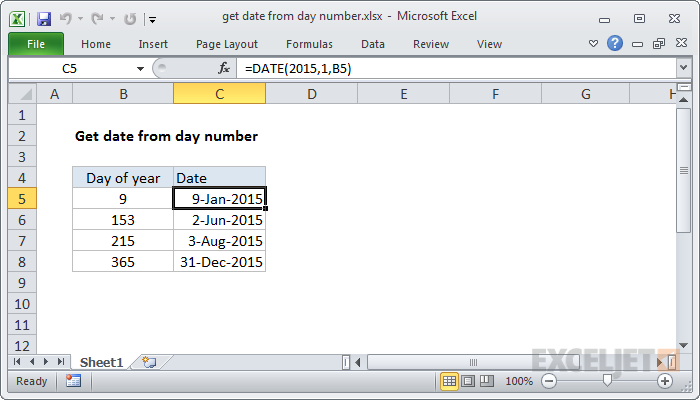 Excel formula: Get date from day number