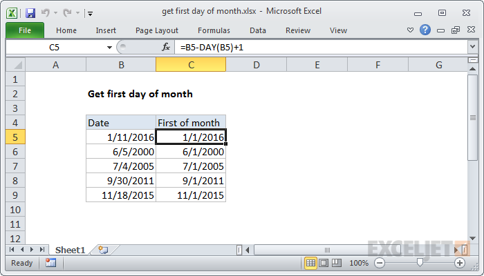 Excel formula: Get first day of month
