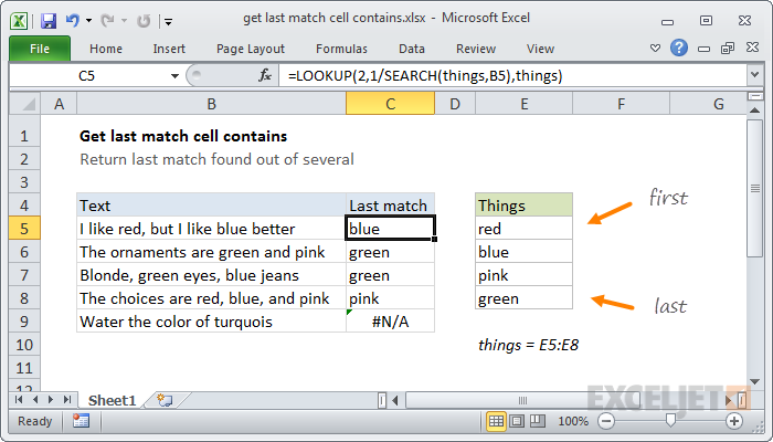 Excel formula: Get last match cell contains