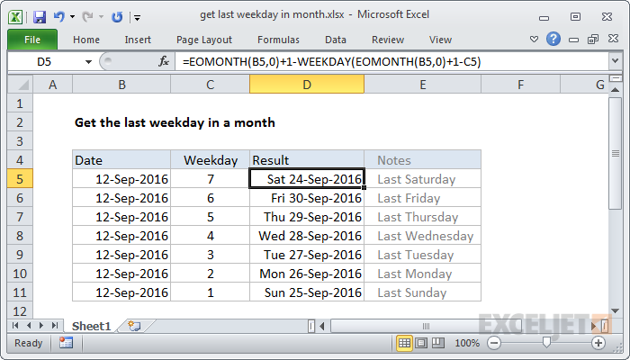 Excel formula: Get last weekday in month