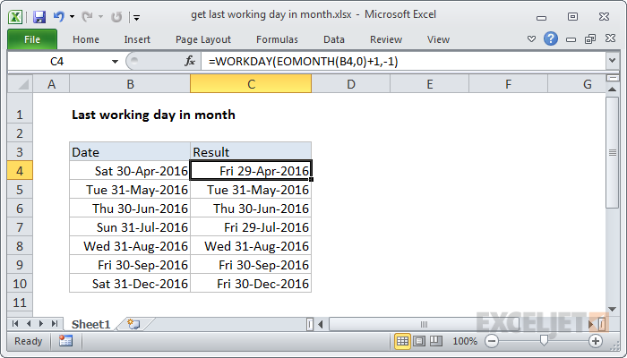 Excel formula: Get last working day in month