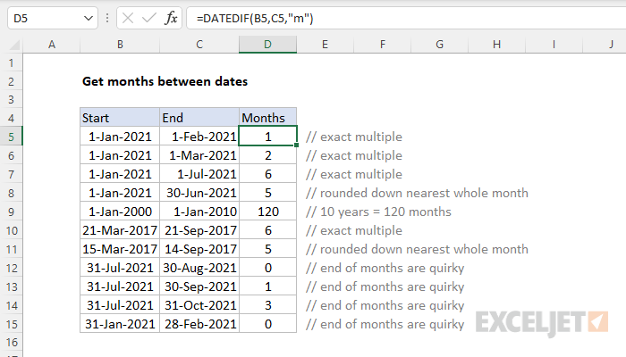 Excel formula: Get months between dates
