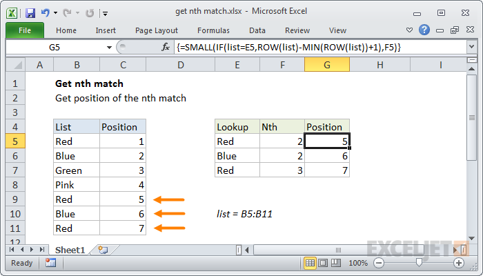 Excel formula: Get nth match