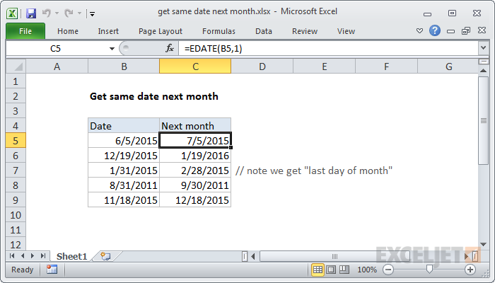 Excel formula: Get same date next month