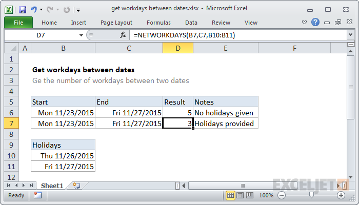 Excel formula: Get workdays between dates