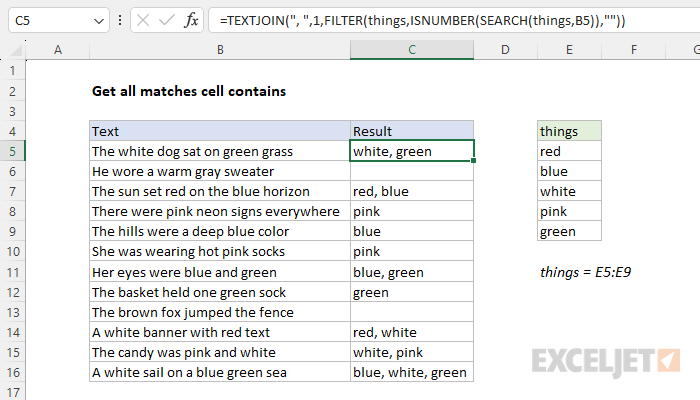 Excel formula: Get all matches cell contains