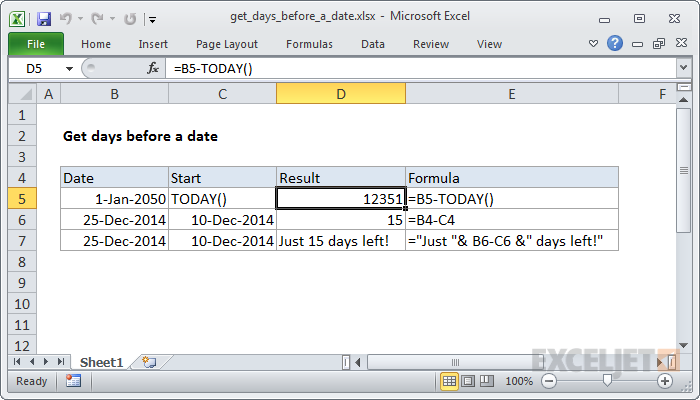 Excel formula: Get days before a date