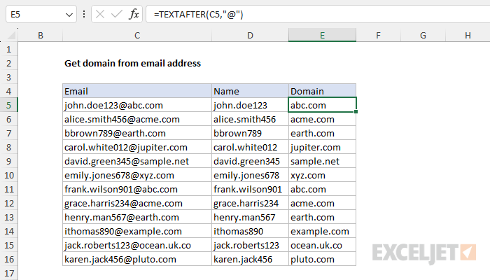 Excel formula: Get domain from email address