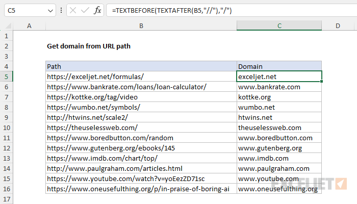 Excel formula: Get domain name from URL