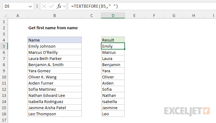 Excel formula: Get first name from name