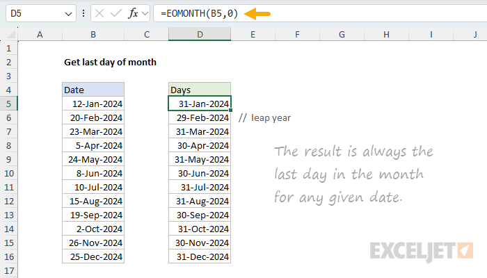 Excel formula: Get last day of month