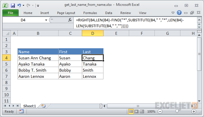 Excel formula: Get last name from name