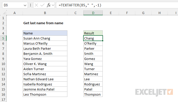 Excel formula: Get last name from name