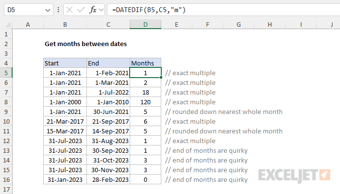 Excel formula: Get months between dates