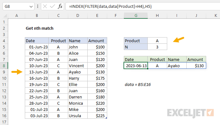 Excel formula: Get nth match