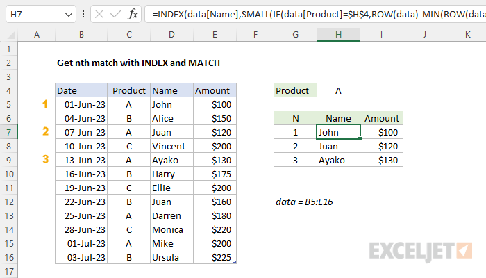 Excel formula: Get nth match with INDEX / MATCH