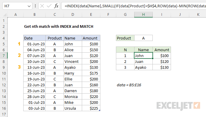 Get nth match with INDEX / MATCH - Excel formula