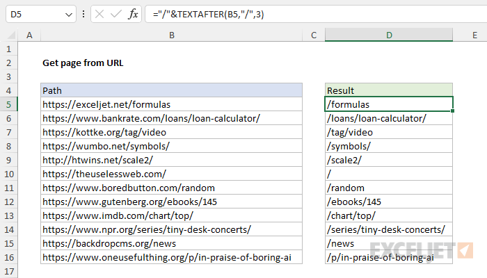 Excel formula: Get page from URL