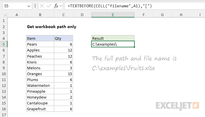 Excel formula: Get workbook path only