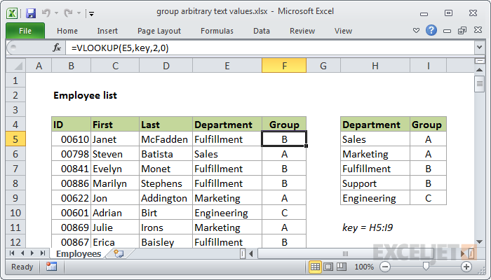 Excel formula: Group arbitrary text values