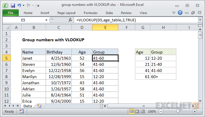 Excel formula: Group numbers with VLOOKUP