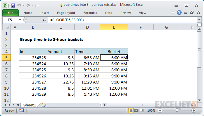 Group Times Into 3 Hour Buckets - Excel Formula | Exceljet